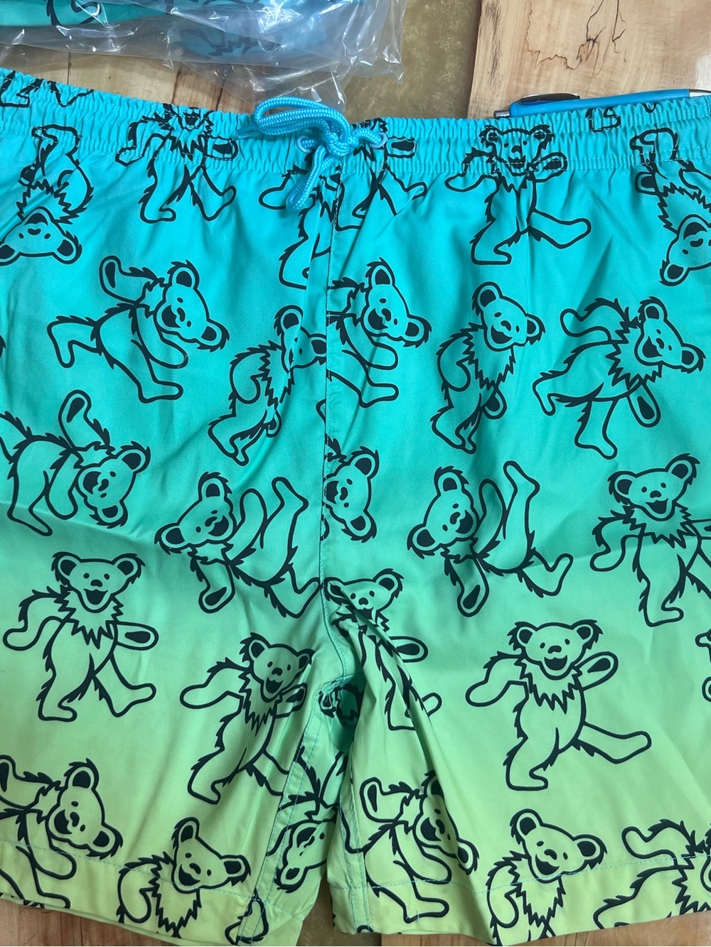 Grateful Dead Turquoise and Black Dancing Bear Swim Shorts - Picture 2 of 5